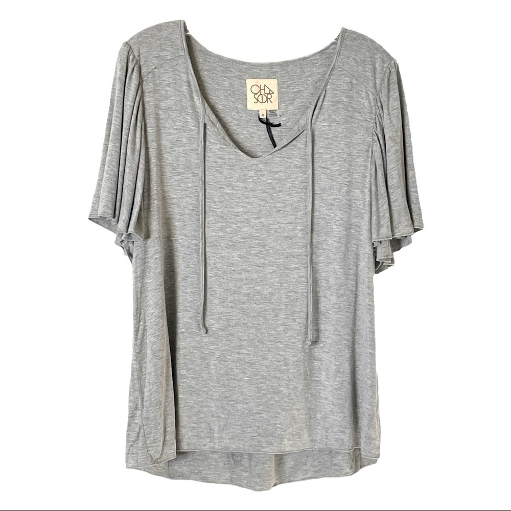 🌺 Chaser Jersey Heather Gray Flounce Sleeve Top w/ Ties NWT Size M